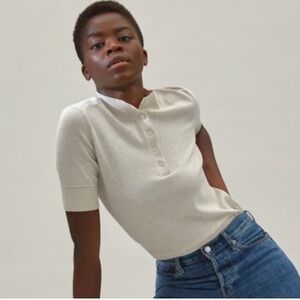 Everlane Organic Cotton Button Mockneck Sweater Size XS